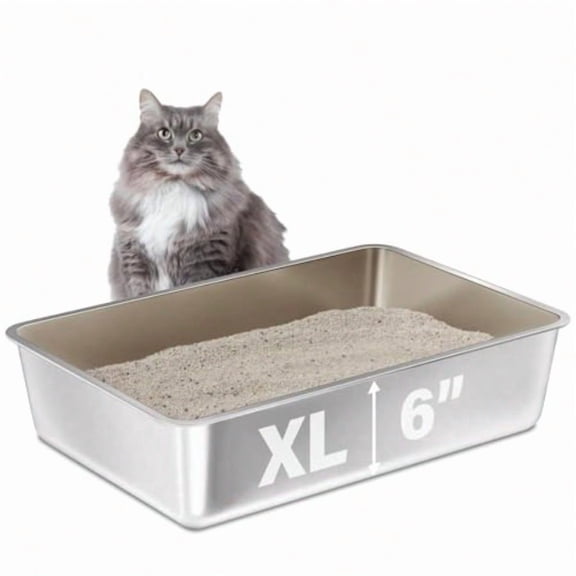 Stainl Steel Litter Box 23.6x15.7x6 Deep Stainl Steel Cat Litter Box Extra Large XL Metal Litterbox for Big Cats with High Sides Non Stick Surface Easy to Clean
