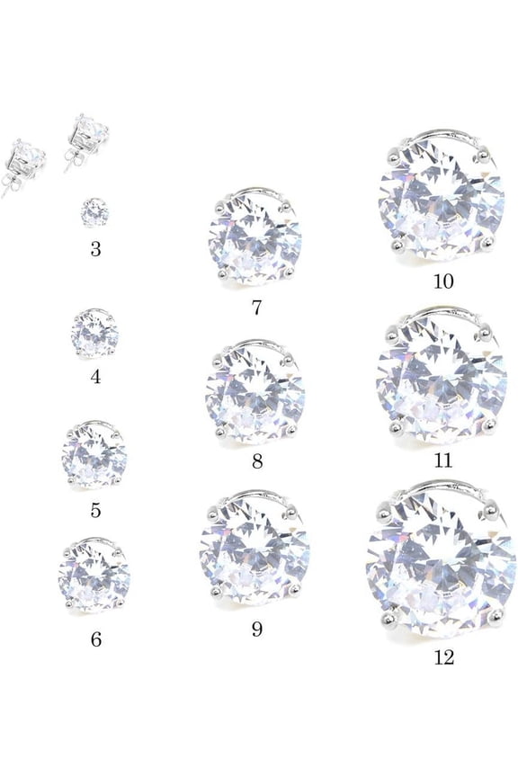 Stainl Steel R Nd Cut Cubic Zirconia Stud Earrings With Clear Case - Gold, Silver (3Mm~12Mm)[Z3620]