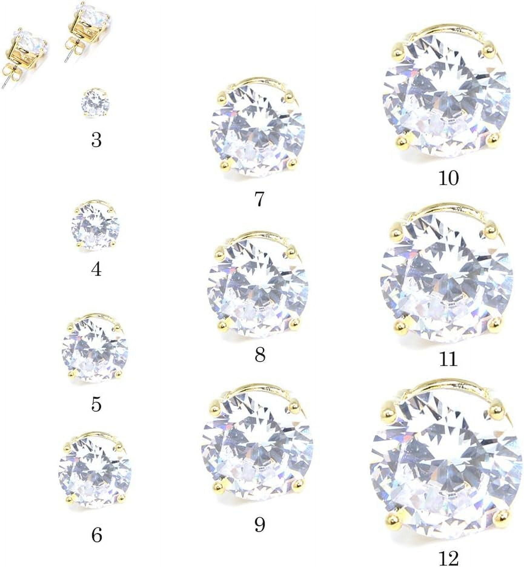 Stainl Steel R Nd Cut Cubic Zirconia Stud Earrings With Clear Case - Gold, Silver (3Mm~12Mm)[Z3625]