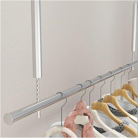 StainlESS sTEEL cEILING hANGING gARMENT rACKS, aDJUSTABLE hEIGHT wALL-mOUNTED cLOTHING rACK wEDDING dRESS oRGANIZATION cLOSET hANGING rOD FOR bEDROOM & rETAIL sTORE dISPLAY(sILVER,100CM)