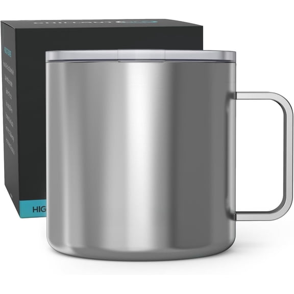 Stainless Steel 16 oz Vacuum Insulated Coffee Mug with Handle and Lid, Large Thermal Camping Coffee Mug Cup with Durable Sliding Lid for Men & Women, Keeps your Beverages Hot & Cold