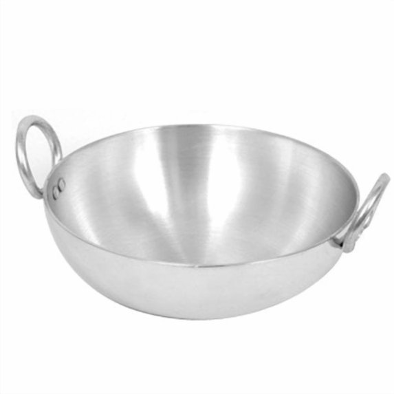 Stainless Aluminium Calcutta Kadhai with Heavy Base Compatible Gas (3.5L, Silver)