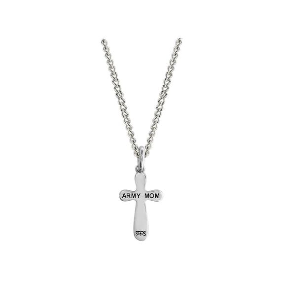 Stainless Army Mom Cross Necklace- 1 Corinthians 13:8 by Shields of Strength
