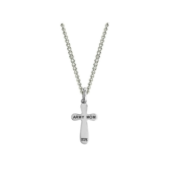 Stainless Army Mom Cross Necklace- 1 Corinthians 13:8 by Shields of Strength