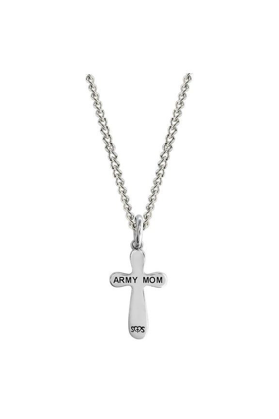 Stainless Army Mom Cross Necklace- 1 Corinthians 13:8 by Shields of Strength