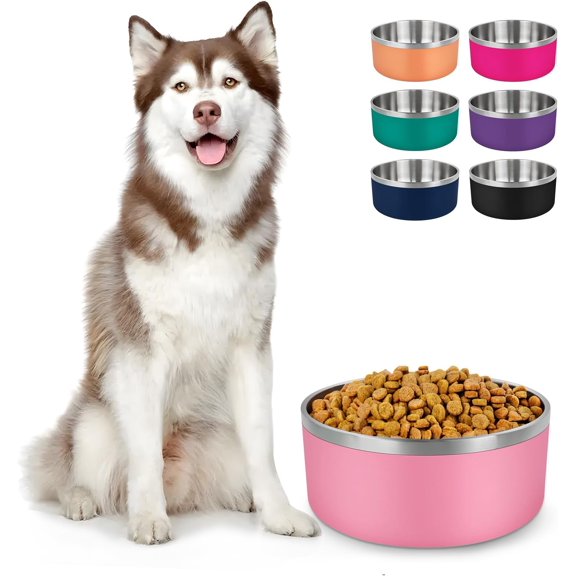 Stainless Bowls for Large Dogs, Water Bowls with Non Slip Rubber Bottom,Pet Feeding Bowl,Double Wall Insulated,Rustproof(64oz,)