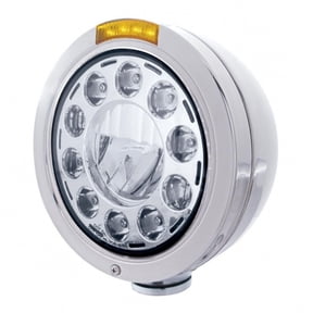 Stainless Bullet Classic Headlight 11 LED Bulb With Dual Mode LED Signal - Amber Lens