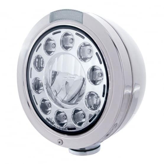 Stainless Bullet Classic Headlight 11 LED Bulb With LED Signal - Clear Lens