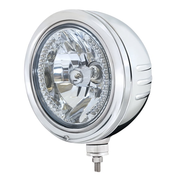 Stainless Bullet Embossed Stripe Headlight Housing With 34 White LED Crystal Halogen Headlight