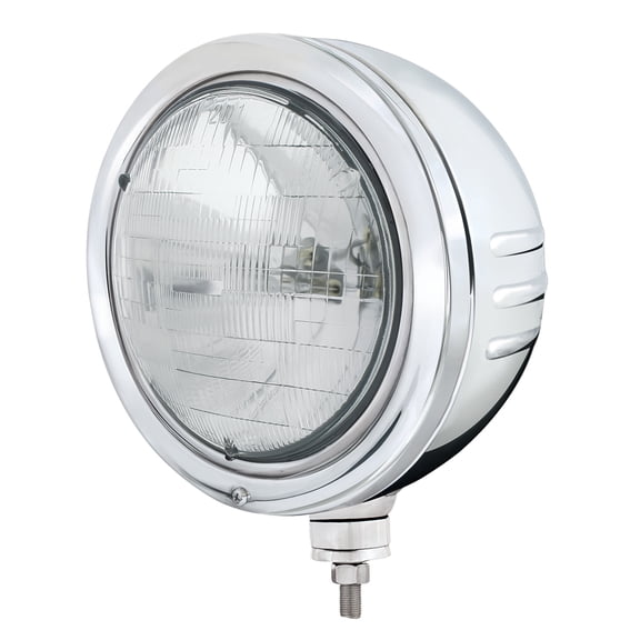 Stainless Bullet Embossed Stripe Headlight Housing With H6024 Halogen Headlight