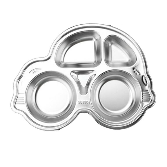 Stainless Car/Bus Plate, Rust Free, Safe Divided Platter for Toddlers and Kids, BPA Free Plate