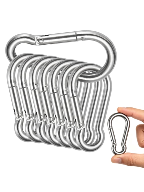 Carabiner Clip - 8 cm Heavy Duty Stainless Steel Spring Snap Hook for Camping Backpacking Hiking Outdoor Activities Pet Leash Keychain Multipurpose 10 Pcs