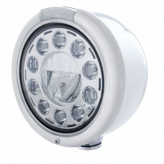 Stainless Classic Half Moon Headlight 11 LED Bulb & LED Signal - Clear Lens