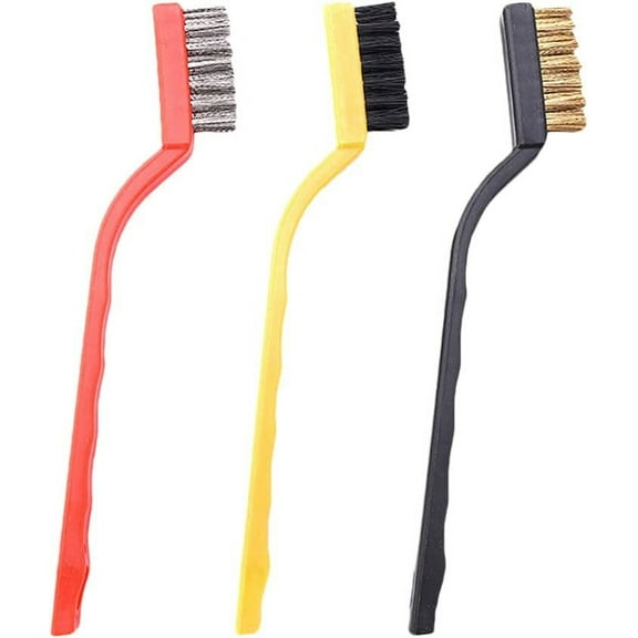 Stainless Cleaner 3pcs Mini Wire Brush Set Rust Paint Cleaner Brush Metal Detail Brushes Curved Handle for Cleaning Welding Slag Rust Grill Cleaner Brush