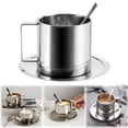 thumbnail image 1 of Stainless Coffee Cup Set Insulated Coffee Cup Set Double Walled Mugs Tea With Spoon Saucer, 1 of 9