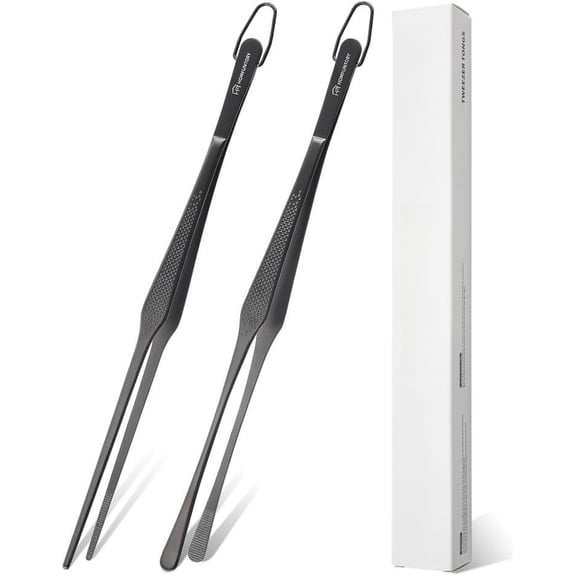 Stainless  Cooking Tweezers, 12-Inch Precision Kitchen Tweezers with  Dot Texture,   & Elevated Tips | Galaxy  Series, 2 count (Black)