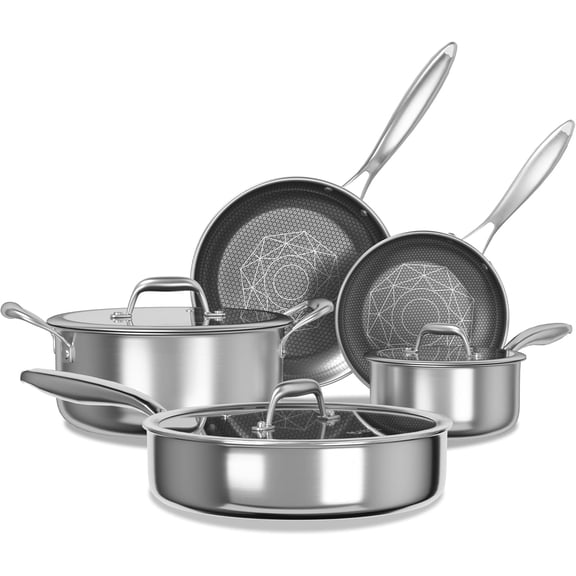 Stainless Cookware Set, 8 count Pots and Pans Set, Hybrid Ceramic Cookware,Non- Frying Pans, Saucepan, Saute Pan & Stock Pot, , Oven Safe, Induction Compatible