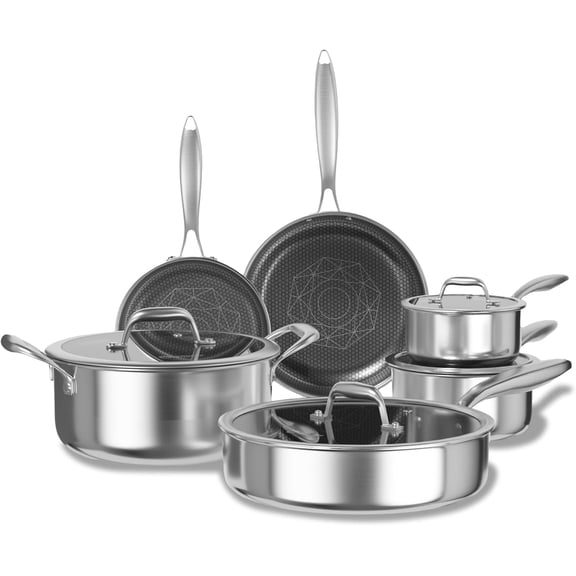 Stainless Cookware Set, Pots and Pans Set Non , Hybrid Ceramic Cookware,Non- Frying Pans, Saucepans, Saute Pan & Stock Pot, Non-, Oven Safe, Induction Compatible