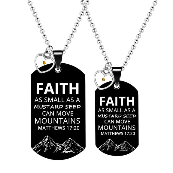 Stainless Couples Necklace Dog Tag Pendant Engraved Faith Small AS A Mustard Seed Can Move Mountains Matthew 19:20