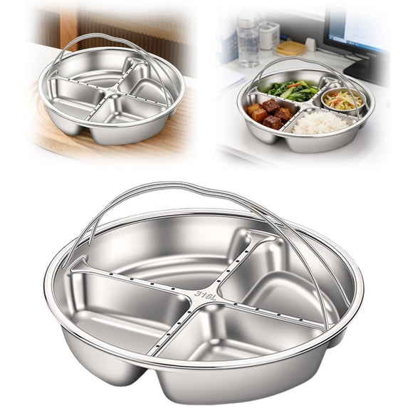 Stainless Divided Serving Tray Sectional Snack Plate With Handle Multi Compartment Steaming Platter For Snacks Meals Serving Dish For Home Parties Gatherings,Airtight Food Storage Containers