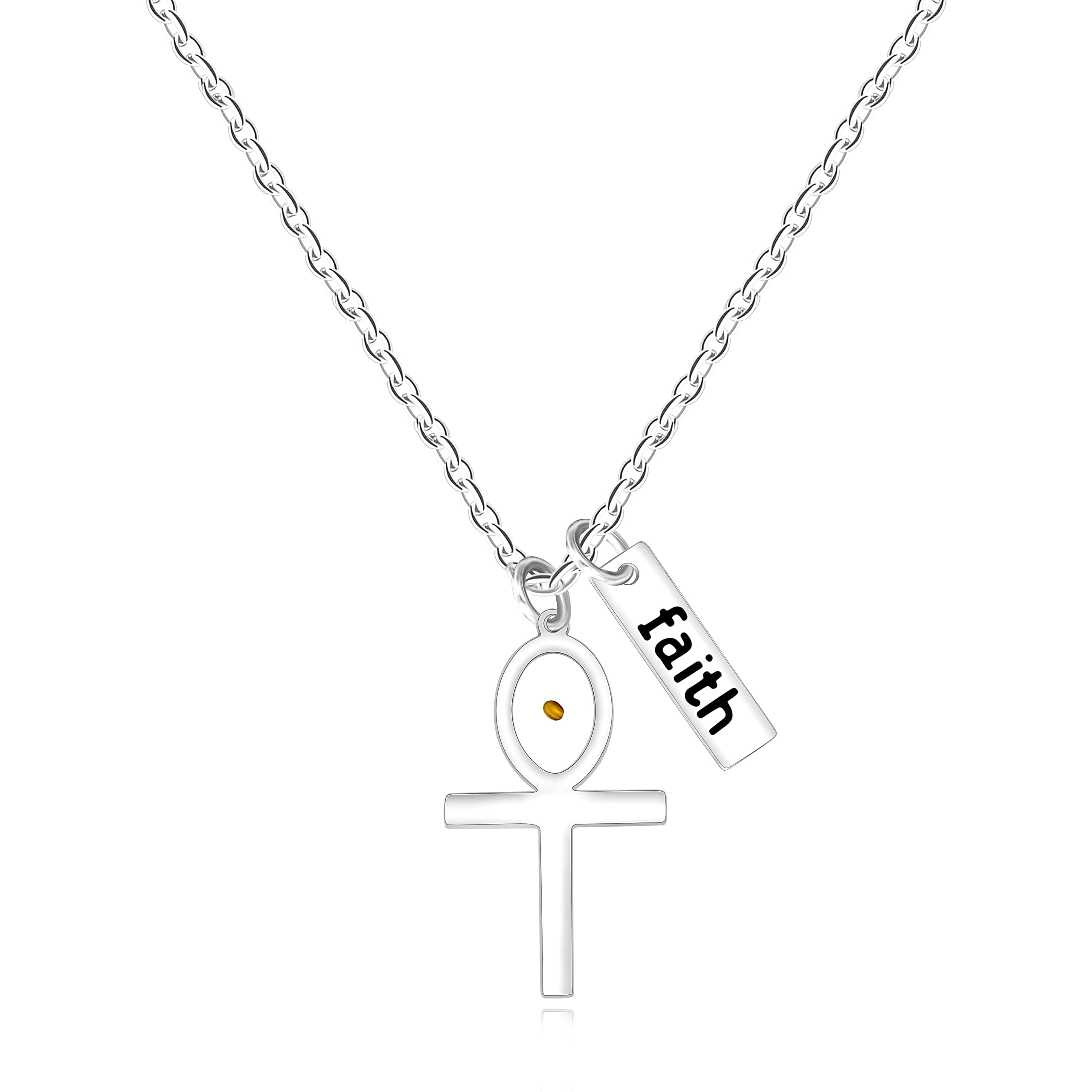 Stainless Egyptian Ankh Cross Necklace Faith Jewerly Mustard Seed