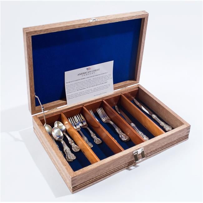 Natural Mahogany Stainless Flatware Storage Chest with Lock