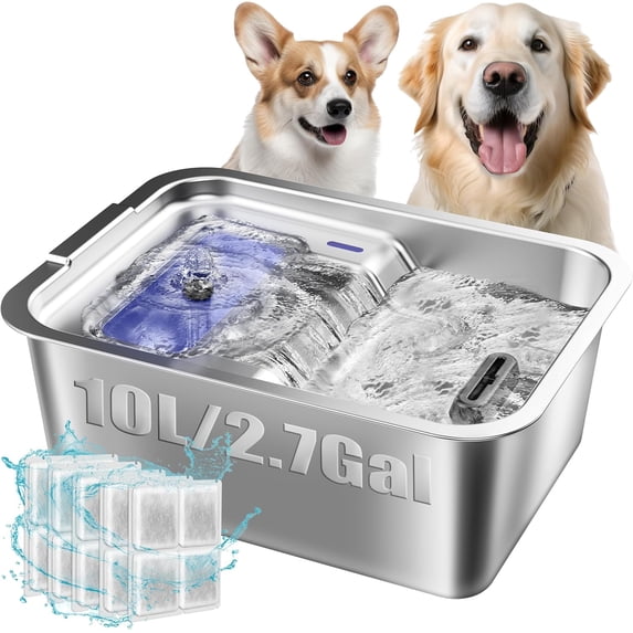 Stainless   Fountain, 7L/10L Large Capacity Automatic Water Dispenser with 5 Filters,  , Silent Pump for Medium to Large Cats Dogs and Multi-Pet  (10L Fountian)