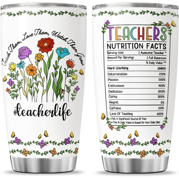 Stainless Gift For Women Tumblers Pack Steel Coffee Teachers Appreciation Cups Music, Teacher Gifts, Tumbler 20 Oz With Lid And Straw, Teacher Life Nutrition Facts