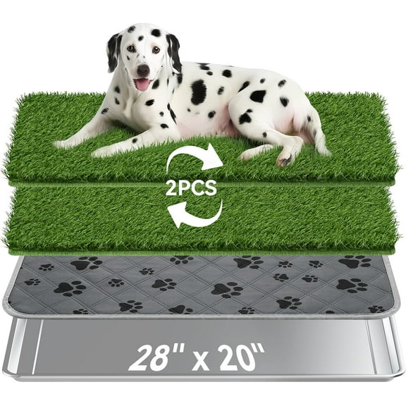 Stainless   Grass Pad with Tray, 28'' x 20''  Litter Box with 2 count  Artificial Grass Mats,  Grass Potty Tray with Washable  Pee Pad for Balcony Indoor Outdoor Use