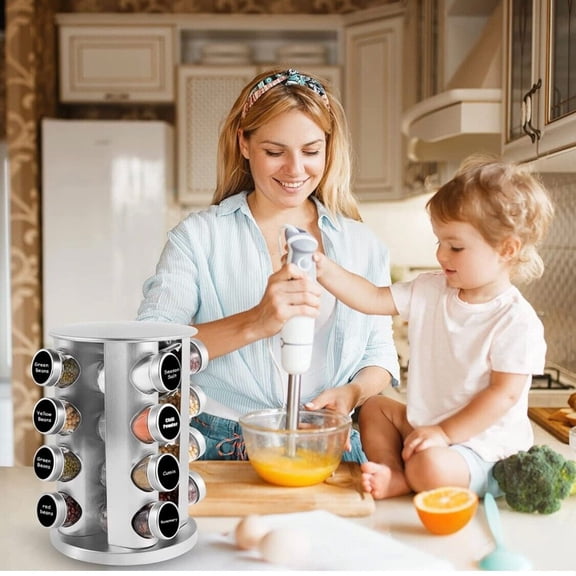 Stainless Holder 16 Jar Spice Rack Seasoning Organizer Revolving Countertop