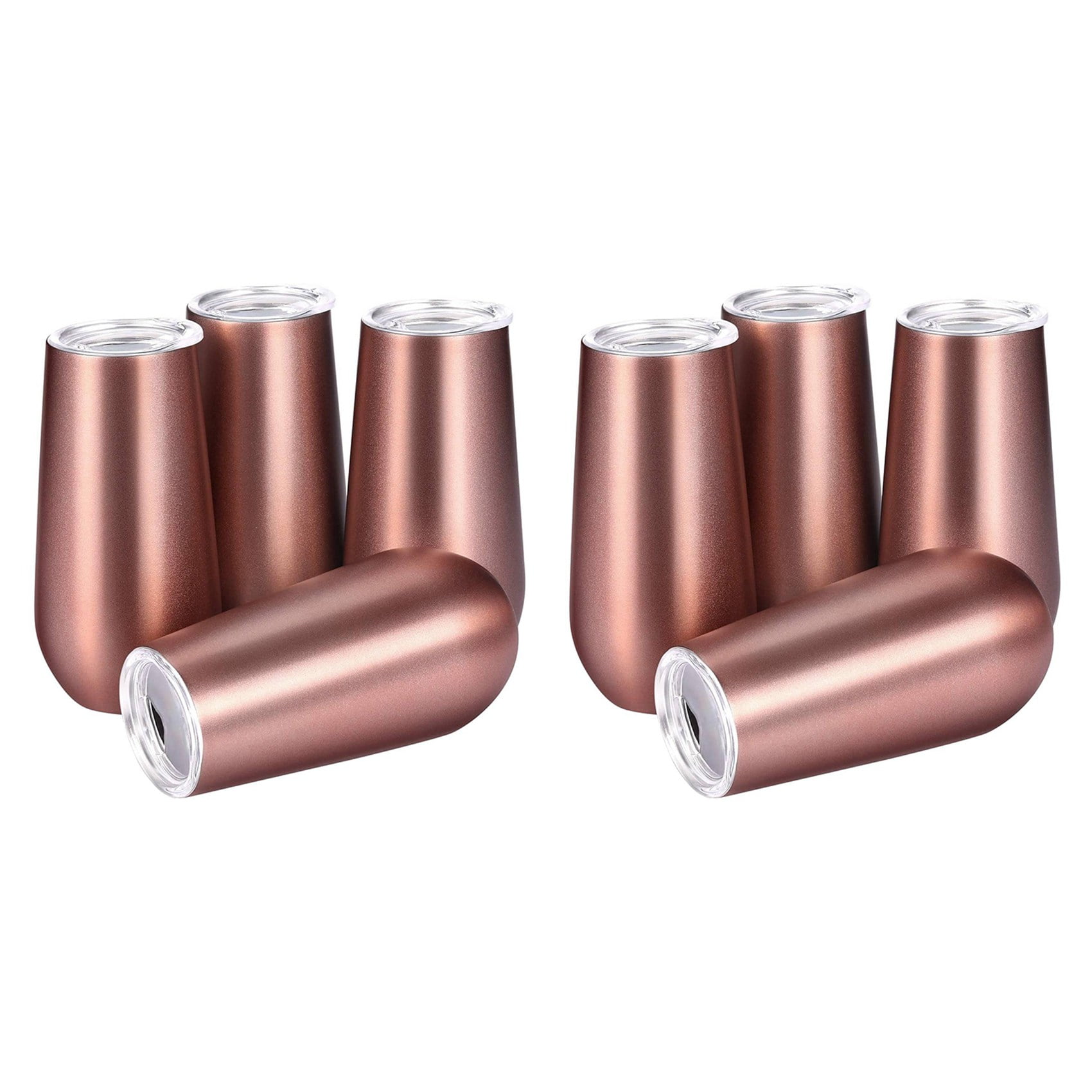 Stainless Insulated Wine Tumbler with Lid -Portable Egg Shape Cup Fashion Gift Cup-6 Oz ,Rose Gold (8 Pack)