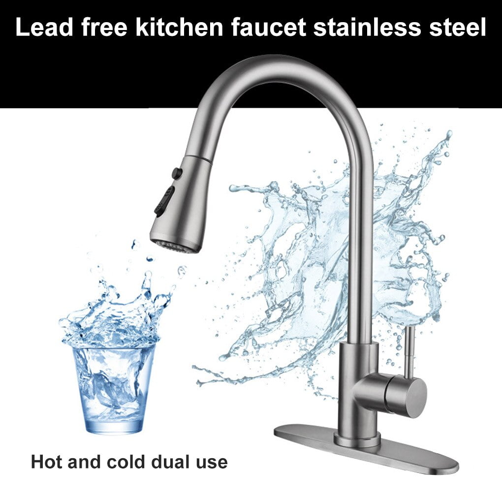 Stainless Kitchen Tap,Pull Out Pull Down Kitchen Mixer Tap,360° Swivel Kitchen Faucet with 2 Modes Extractable Handheld Shower Cold & Hot Water-Silver
