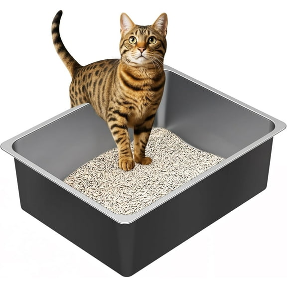 Stainless  Litter Box - High Sided   Litter Box Pan, Never Absorbs Smell, Easy to Clean Non   Litterbox Tray Toilet Pet Supplies for Indoor Kitty, Kitten, , Puppy