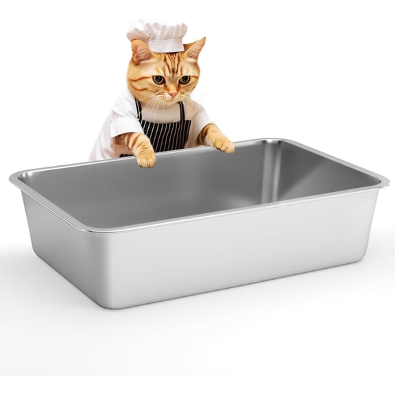 Stainless   Litter Box, Small   Litter Box, Deep Litter Pan for Cats Kittens, Easy to Clean Odor Control Durable Nonstick Smooth Surface 17.5 in x 13.5 in x 6