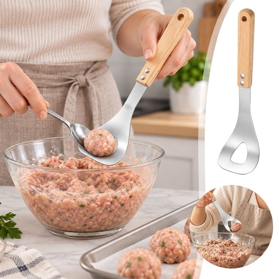 Stainless Meat Dumpling Spoon Maker Tool Kitchen Counter Manual Meatball Press Scoop Polished Metal Portion Scoop for Home Kitchens Meal Prep Family Dinners (9.3 x 2.2 in)