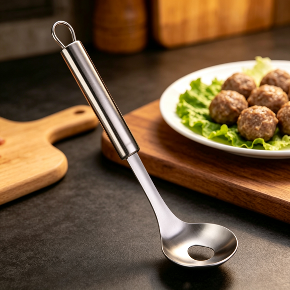 Stainless Meatball Spoon Maker ,Meatball Making Spoon,Meatball Shaper Spoon with Hole Convenient Storage Design Long Handle Spoon for Kitchen