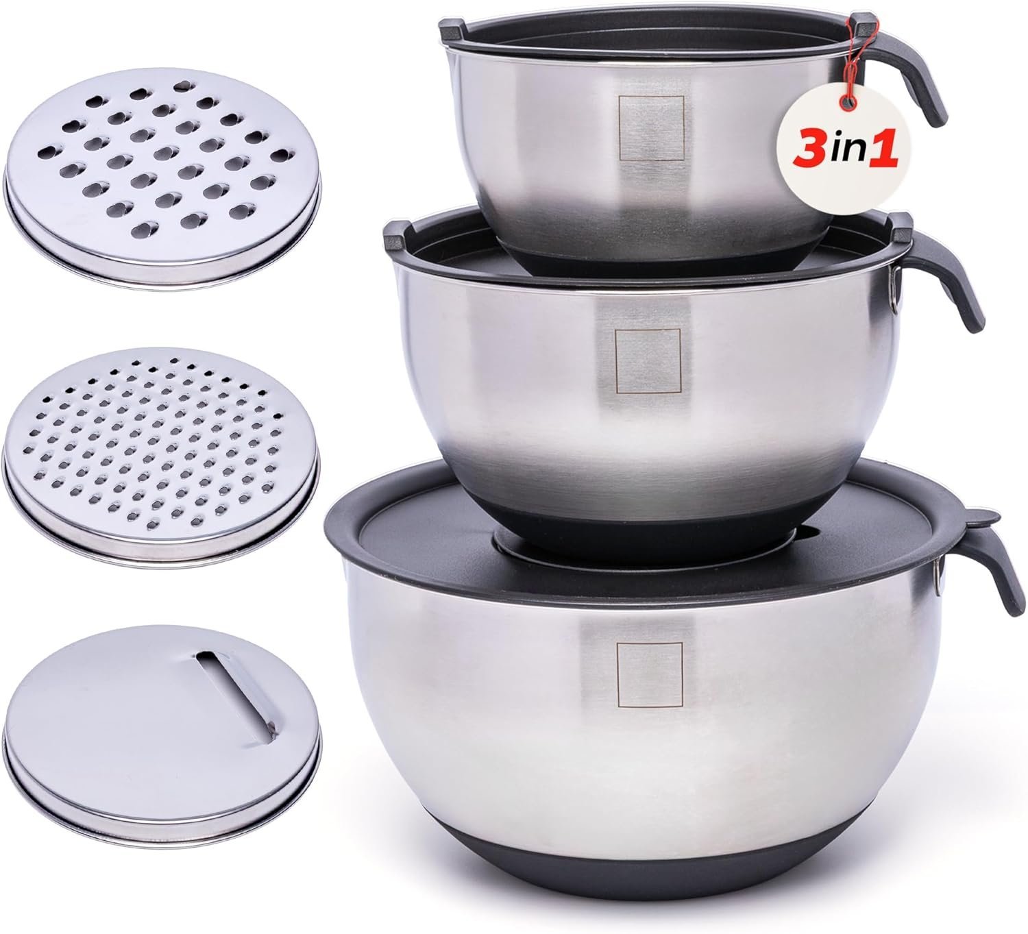 Mixing Large Stainless Mixing Bowls Set of 3, Large Nesting Bowls with Airtight for ...