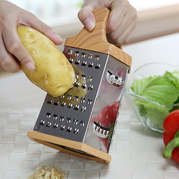 Stainless Multifunctional Cheese Grater, Stainless Steel Metal Box Vegetable Grater with Handle, 4 Sided Handheld Kitchen Food Shredder for Cheese, Carrot, Ginger, Potato, Dishwasher Safe, 1 Pcs