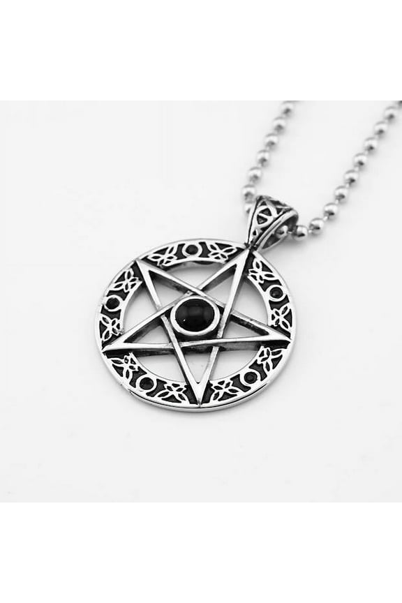 Stainless Pentacle Rhinestone Pendant Necklace Jewelry