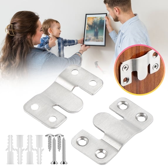 Stainless Picture Hanging Hooks, Interlocking Flush Mount Bracket for Frames, Furniture Connector & Wall Mounting Hardware (1 Pair), I: Large