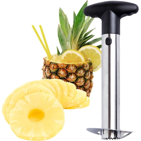 Stainless Pineapple Corer with a Recipe eBook includes One Year - Core Remover Tool with Detachable Handle - and Easy Fruit Pineapple Peeler Corer Slicer