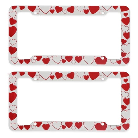 Stainless Plastic License Plate Frame / Holder Universal Size - Pink / Red / White Hearts (Pack of 2)