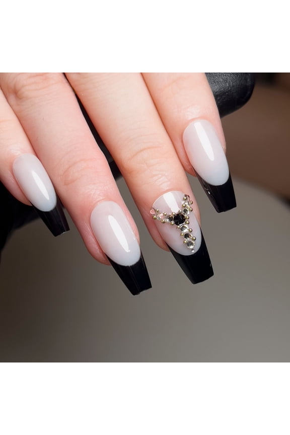 [Clearance] French black foreign trade wearing nail short ladder flash diamond nail piece wearable fake nail nail piece