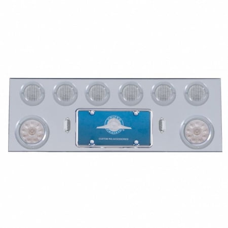 Stainless Rear Center Panel w/ Two 4" 10 LED & Six 2 1/2" 13 LED Light & Bezel - Red LED/Clear Lens
