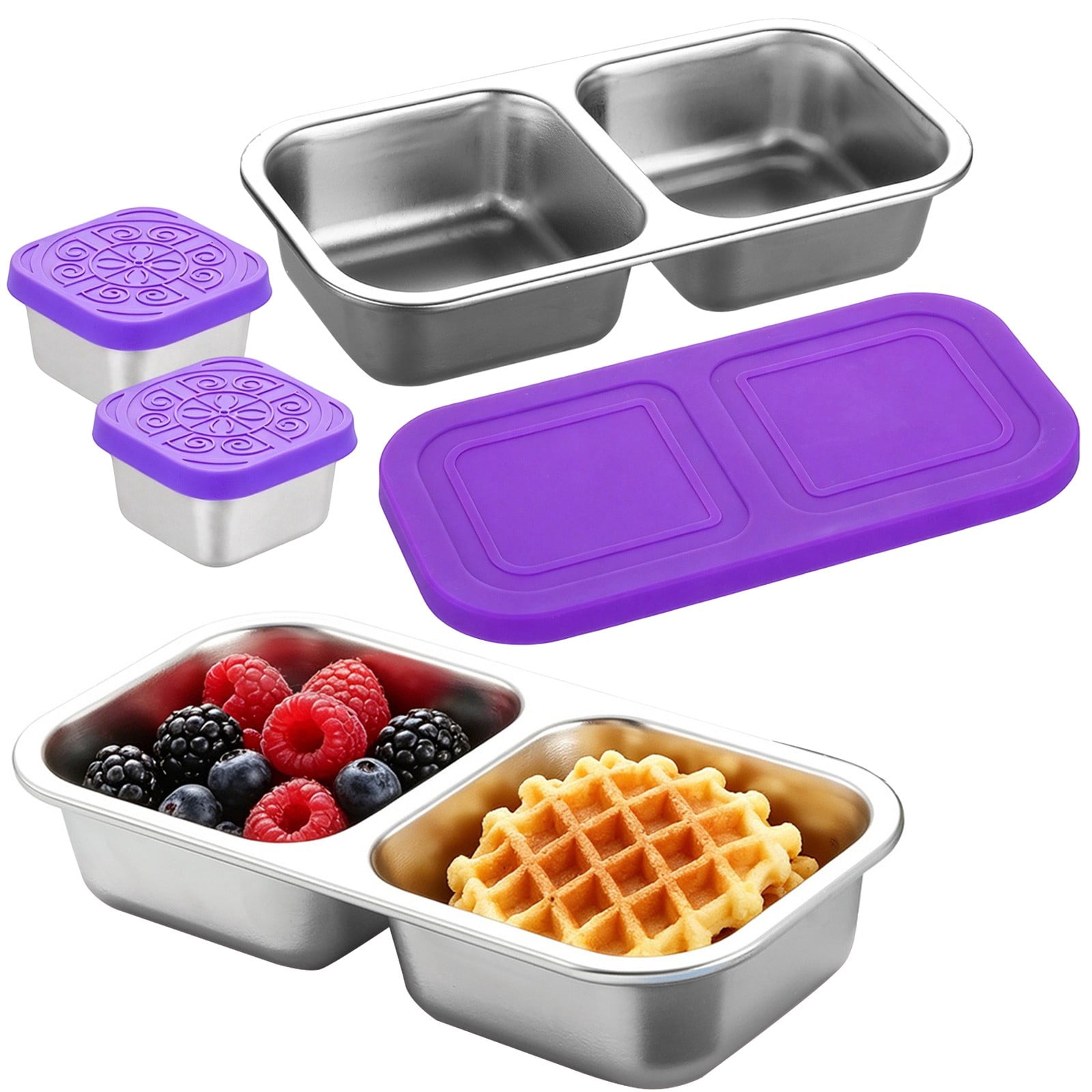 Stainless Snack Containers Set, Food Storage Containers, 2 Square Trays ...
