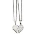 thumbnail image 1 of Stainless Steel 1/2 Heart Brushed & 1/2 Heart Crystal Necklace Set; 20 inch; for Adults and Teens; for Women and Men, 1 of 3