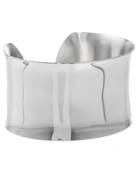 Stainless Steel 1.50 Inches Wide Open Plain Cuff Bangle Bracelet for Women 6.75 Inches Long 2.5" in Diameter by Lavari Jewelers