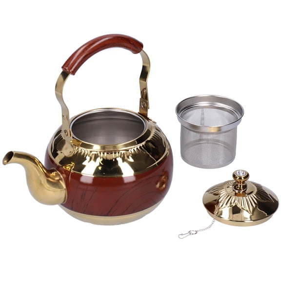 Stainless Steel 1.5L Induction-Ready Tea & Coffee Kettle in Gold Finish.