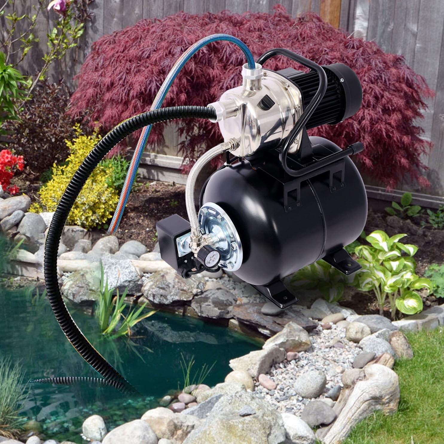 Stainless Steel 1.6HP Shallow Well Pump - Automatic Water Booster Jet Pump for Home, Garden, Lawn - Corrosion-Resistant Housing - Reliable and Efficient