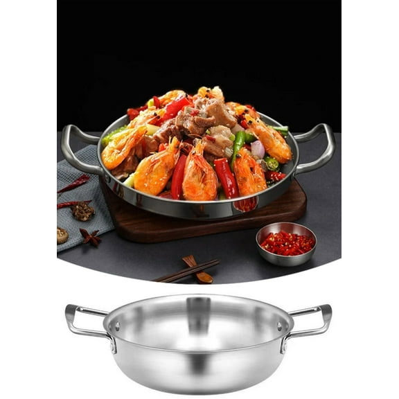 Stainless Steel 1-Person Hot Pot for Instant Noodles & Seafood, Flat-Bottom Soup Pot with Double Handles, Gas Stove Compatible Kitchenware silvery